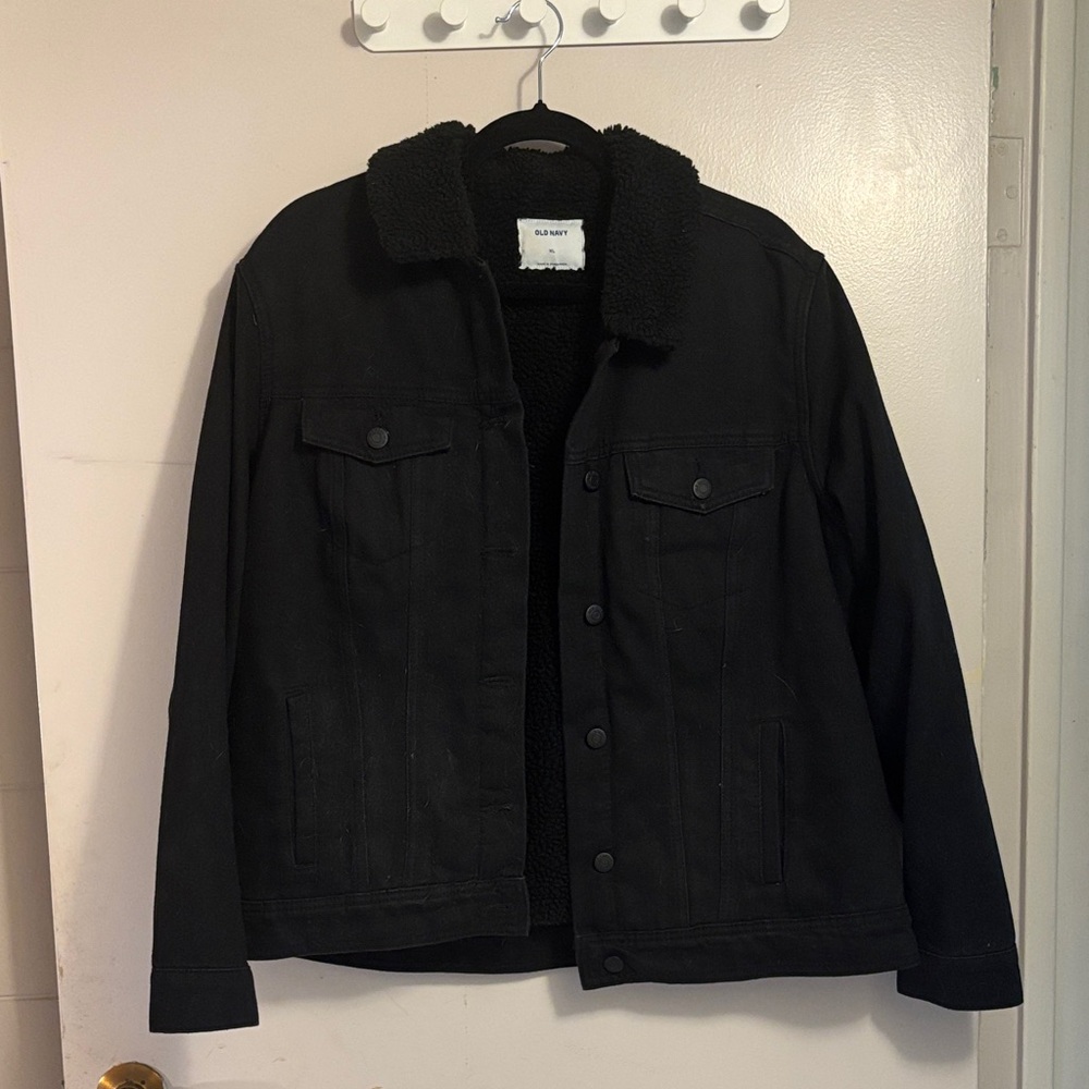 Black Denim Sherpa Lined Jacket